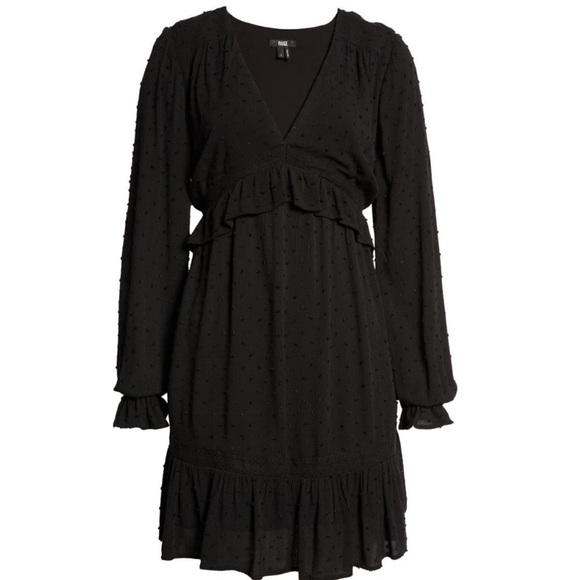 Paige Odelise Clip Dot V-Neck Long Sleeve Black Dress - Size Medium, NWT - Picture 1 of 16